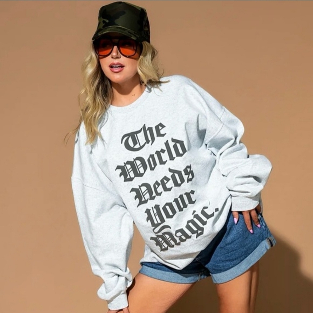 Dressed in LALA Light Gray Graphic Sweatshirt - Black Lettering